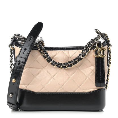 Chanel Aged Calfskin Quilted Small Gabrielle Hobo Beige Black 1 of 10