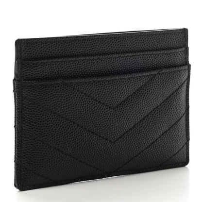 Saint Laurent Grain De Poudre Matelasse Chevron Monogram Credit Card Case Black 3 of 6