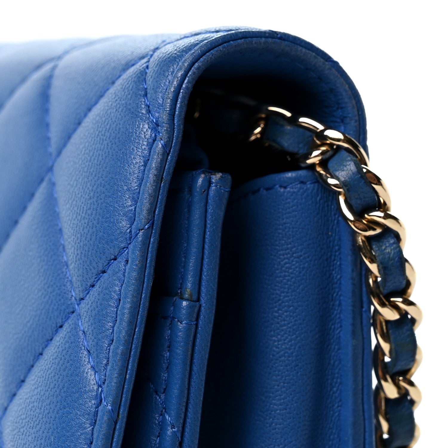 Chanel Lambskin Quilted Wallet On Chain WOC Blue 14 of 14
