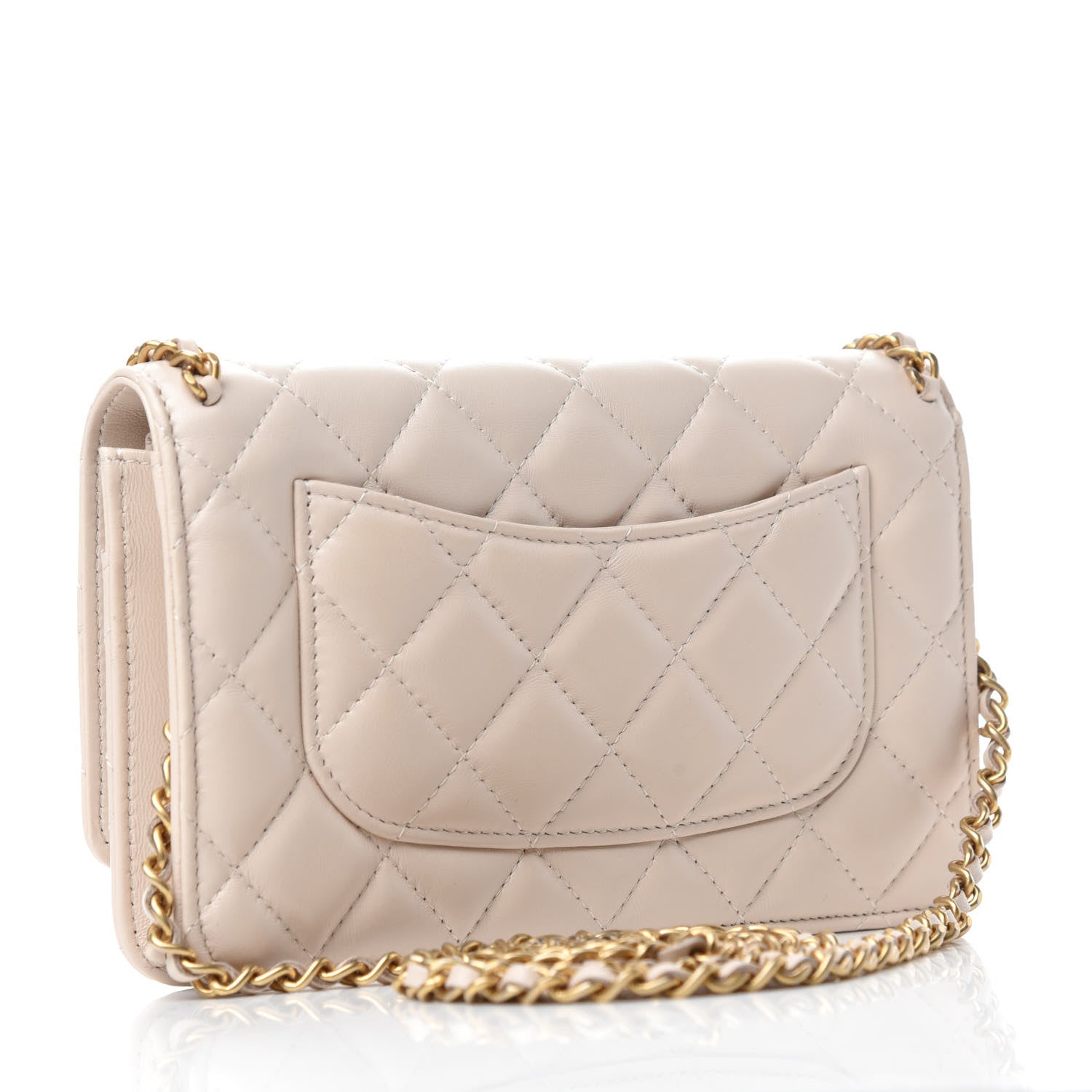 Chanel Lambskin Quilted Chain Around Wallet On Chain WOC Beige 3 of 13