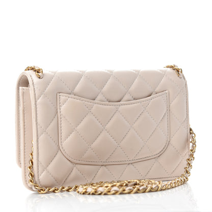 Chanel Lambskin Quilted Chain Around Wallet On Chain WOC Beige 3 of 13