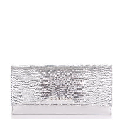 Givenchy Metallic Calfskin Lizard Embossed Pandora Flap Continental Wallet Silver 1 of 8