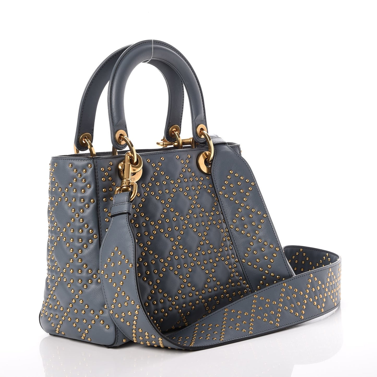 Calfskin Cannage Studded Medium Supple Lady Dior Grey