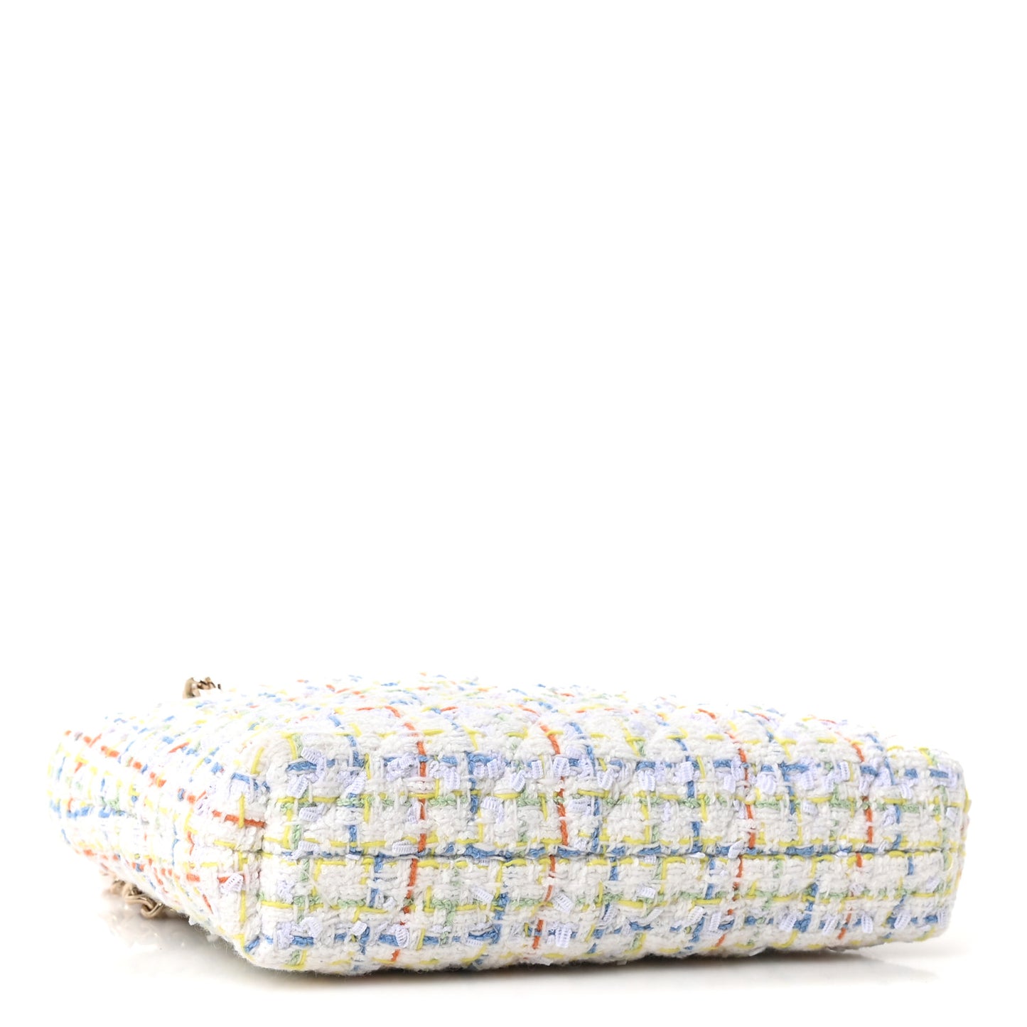 Tweed Quilted Classic Clutch Tote With Chain White Multicolor