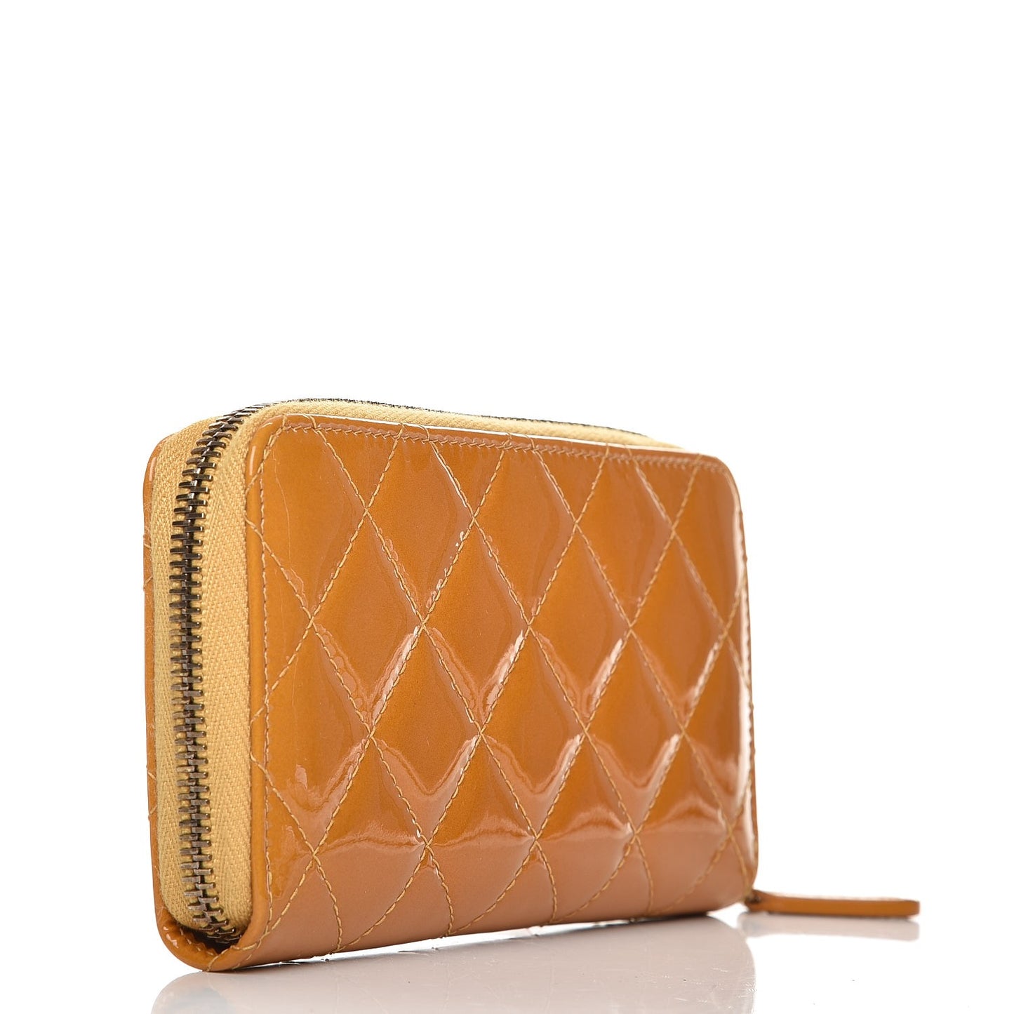 Patent Quilted Small Zip Around Wallet Camel