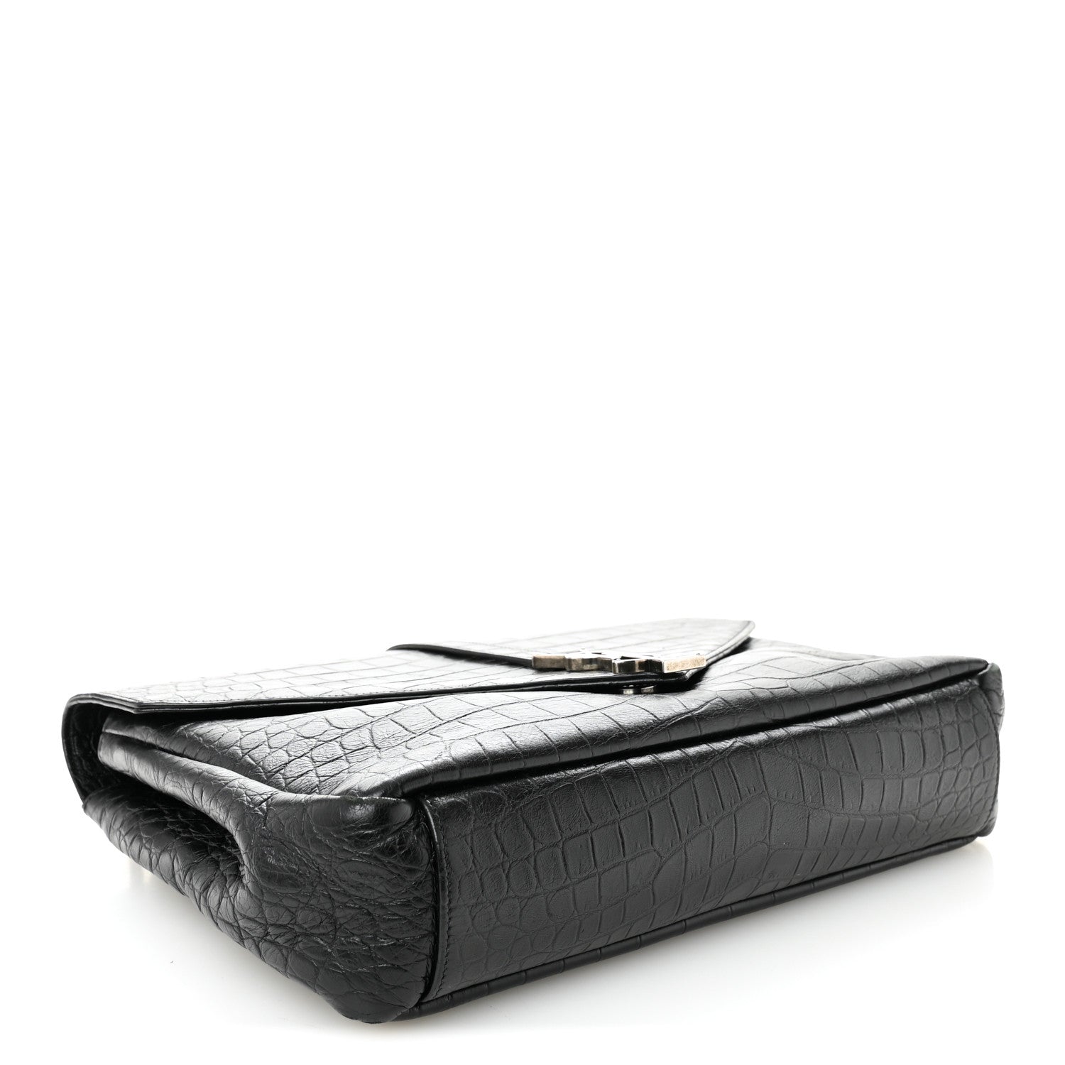 Saint Laurent Calfskin Crocodile Embossed Large College Monogram Satchel Black 4 of 11