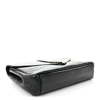 Saint Laurent Calfskin Crocodile Embossed Large College Monogram Satchel Black 4 of 11