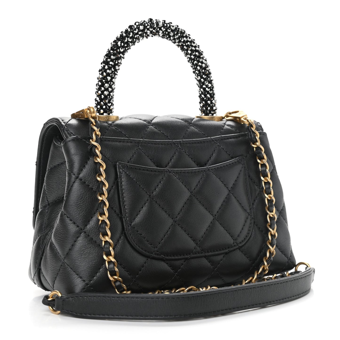 Calfskin Crystal Quilted Extra Mini Coco Handle Flap Black