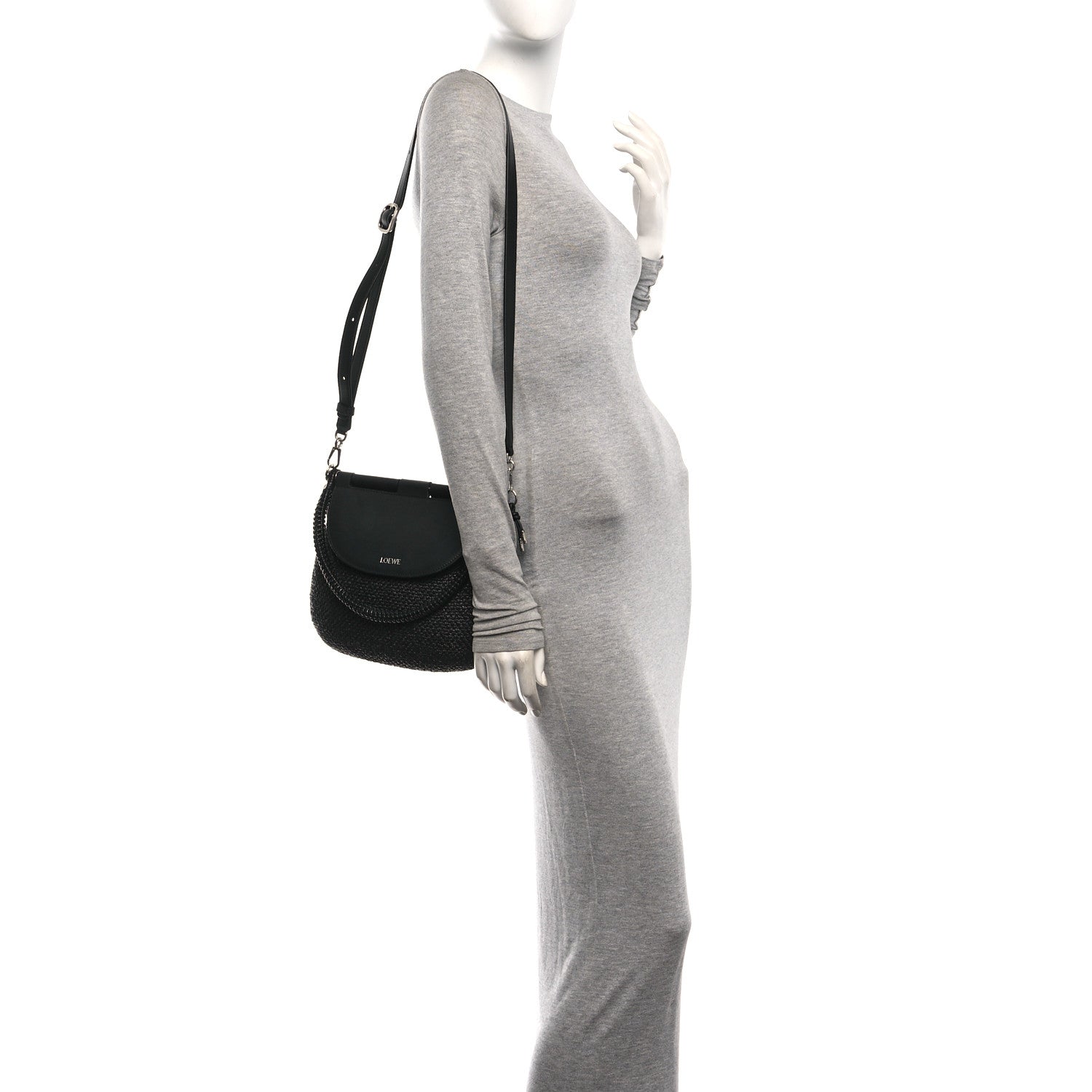 Loewe Raffia Calfskin Medium Pescador Bag Black 2 of 11