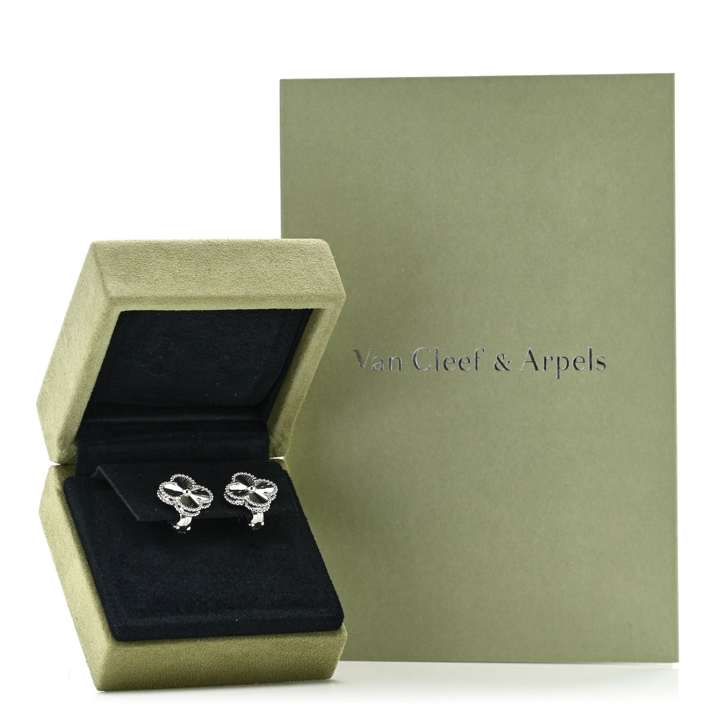 18K White Gold Guilloche Vintage Alhambra Earrings