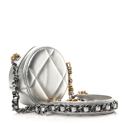 Chanel Metallic Lambskin Quilted Chanel 19 Round Clutch With Chain Silver 3 of 8