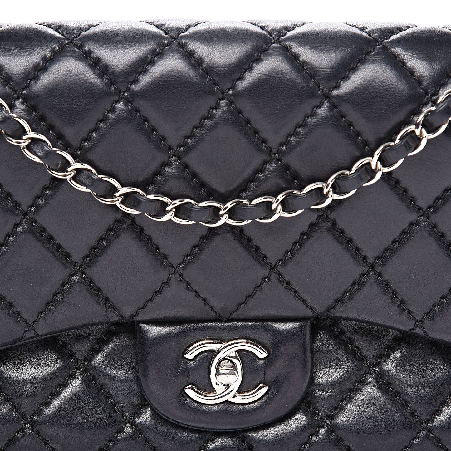 Lambskin Quilted Jumbo Easy Carry Flap Black