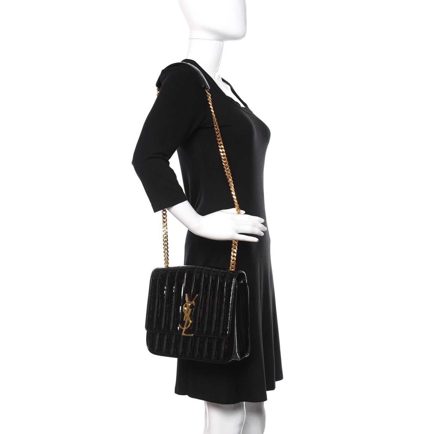 Patent Matelasse Monogram Large Vicky Chain Bag Black