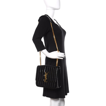 Saint Laurent Patent Matelasse Monogram Large Vicky Chain Bag Black 2 of 13
