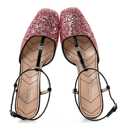 Gucci Calfskin Glitter Double G 55mm Slingback Pumps 36 Black Pink Glitter 2 of 10