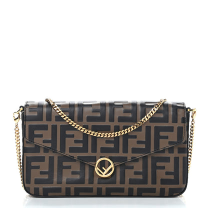 Fendi Vitello Soft F is Fendi Bi-Color FF 1974 Embossed Envelope Wallet On Chain with Pouches Maya Black 3 of 10