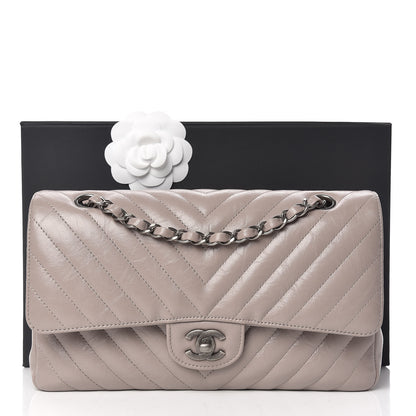 Chanel Iridescent Calfskin Chevron Quilted Medium Double Flap Grey 11 of 11