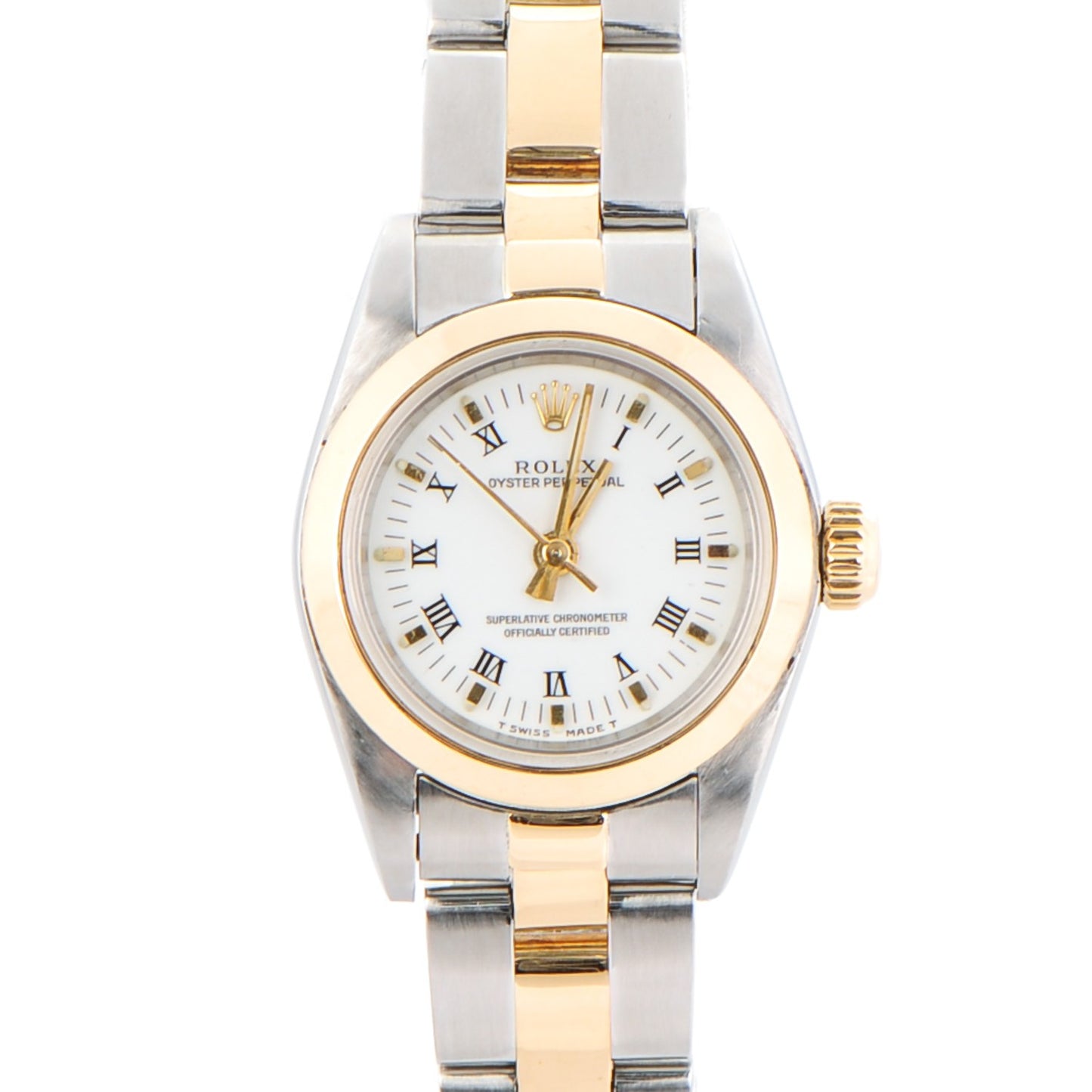Stainless Steel 18K Yellow Gold 26mm Oyster Perpetual Watch White Roman 67183