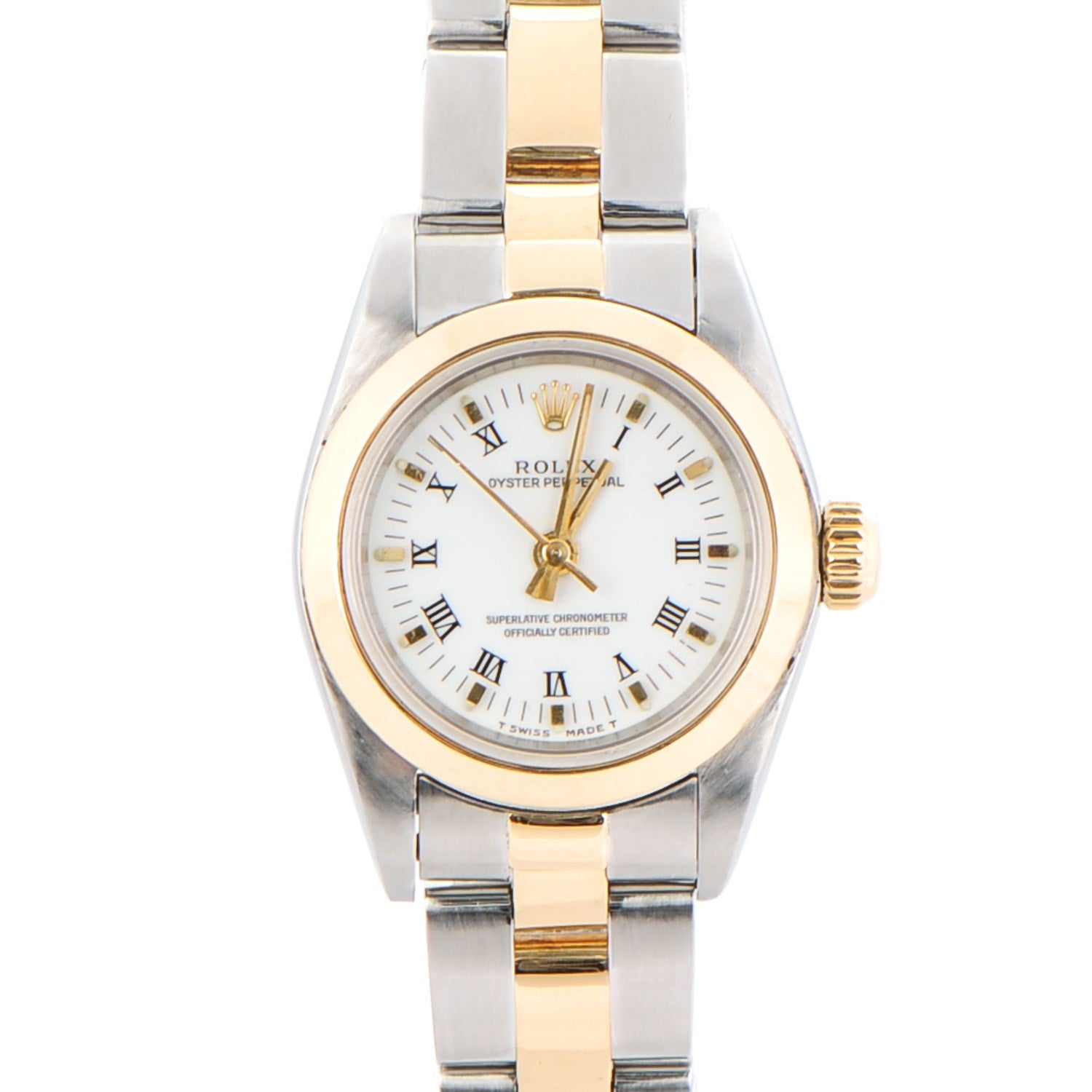 Rolex Stainless Steel 18K Yellow Gold 26mm Oyster Perpetual Watch White Roman 67183 1 of 6
