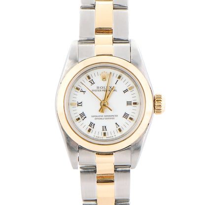 Rolex Stainless Steel 18K Yellow Gold 26mm Oyster Perpetual Watch White Roman 67183 1 of 6