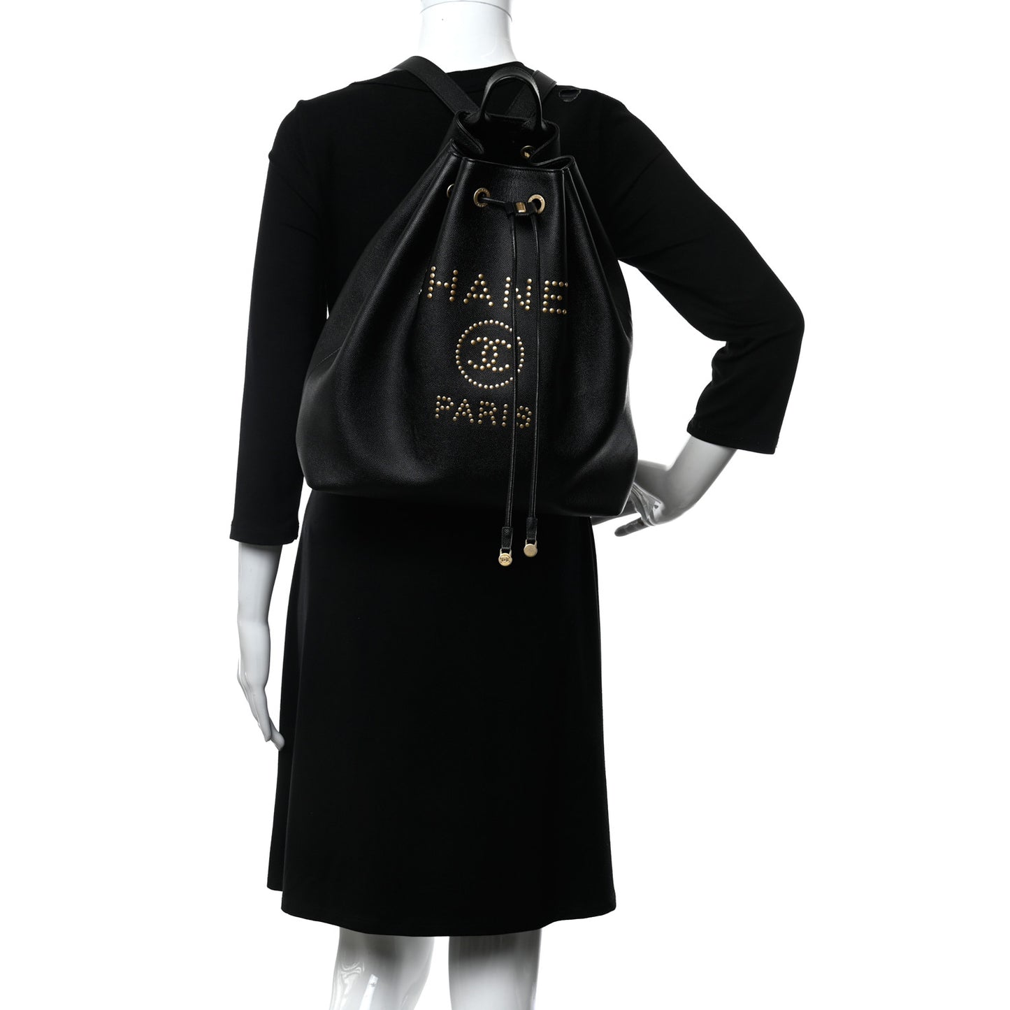 Caviar Deauville Drawstring Backpack Black