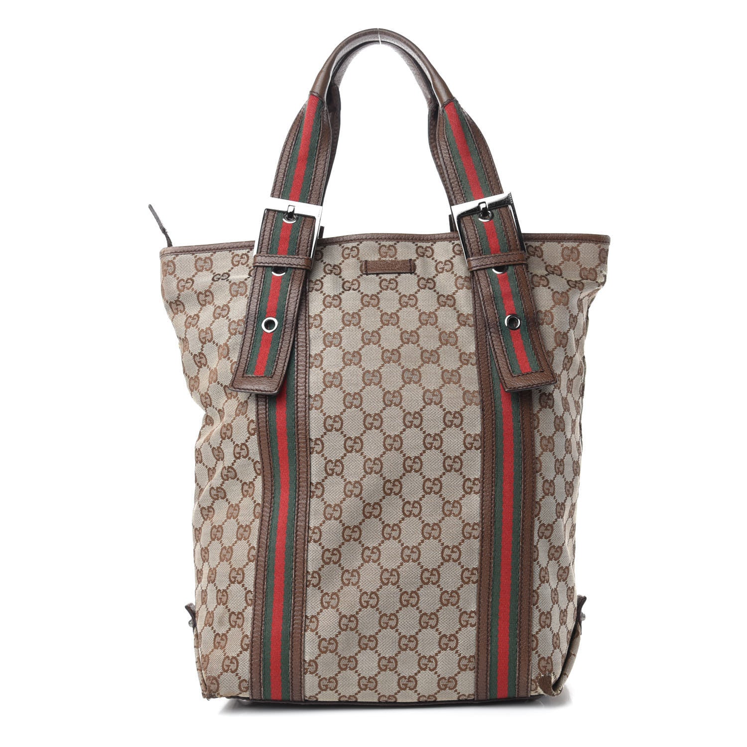 Gucci GG Monogram Medium Web Handle Vertical Tote Bag Dark Brown 1 of 16