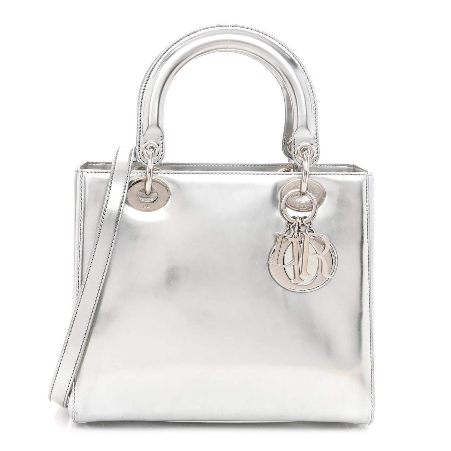Metallic Patent Calfskin Medium Lady Dior Silver
