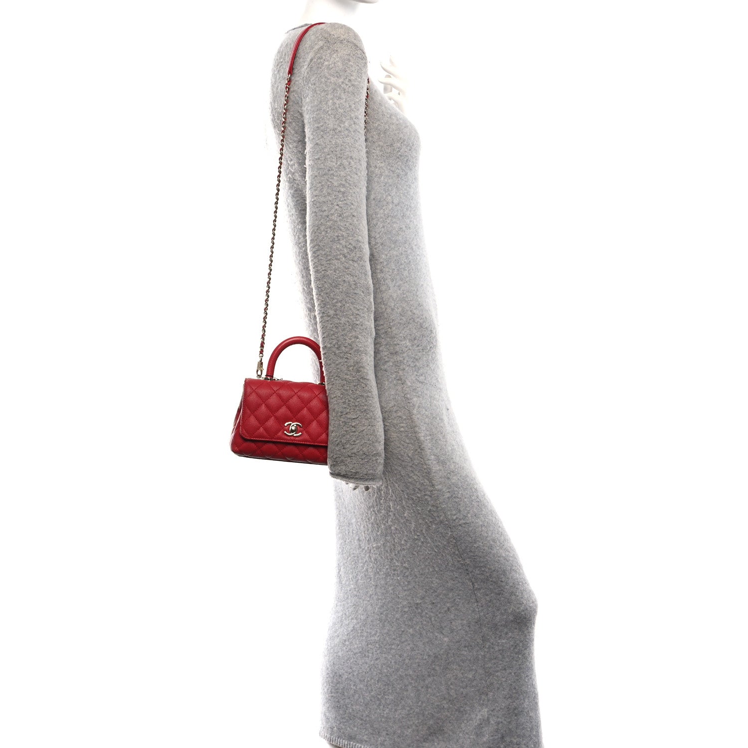 Chanel Caviar Lizard Embossed Quilted Extra Mini Coco Handle Flap Red 2 of 12