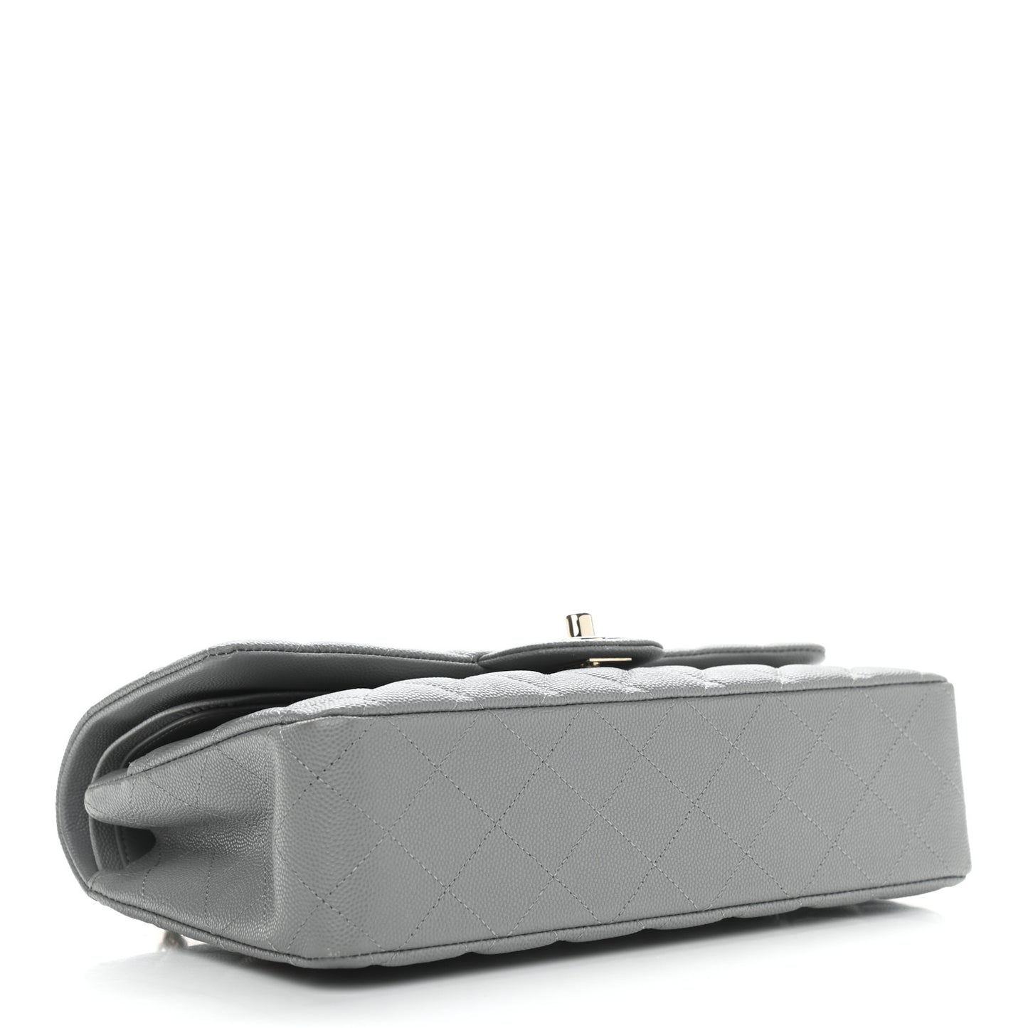 Caviar Quilted Medium Double Flap Grey