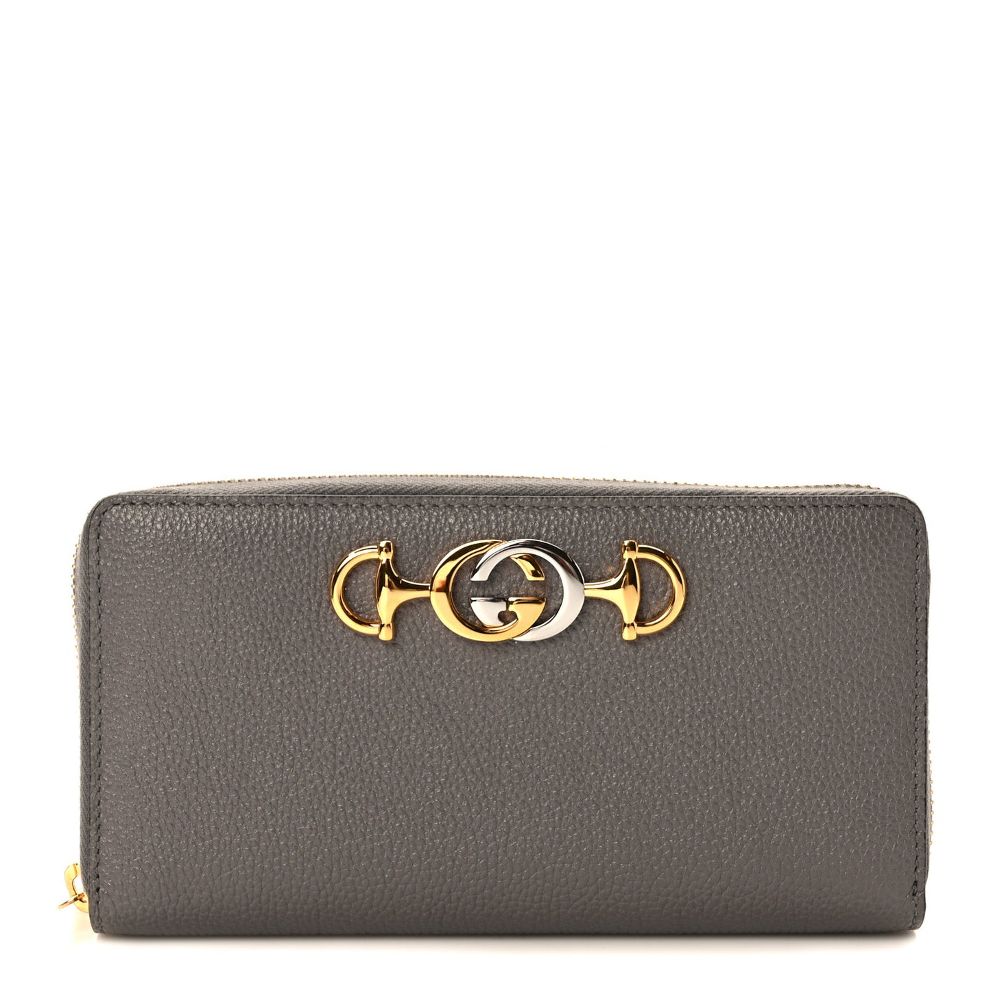 Grainy Calfskin Zumi Zip Around Wallet Dusty Grey
