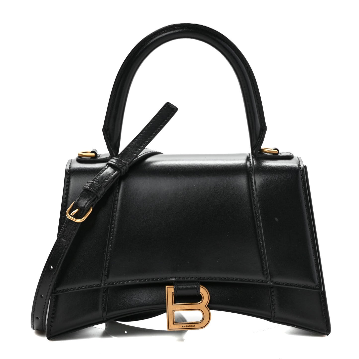 Shiny Box Calfskin Small Hourglass Top Handle Bag Black
