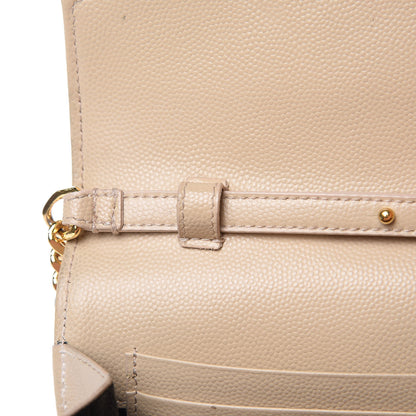 Saint Laurent Grain De Poudre Matelasse Chevron Monogram Chain Wallet Deep Beige 8 of 18