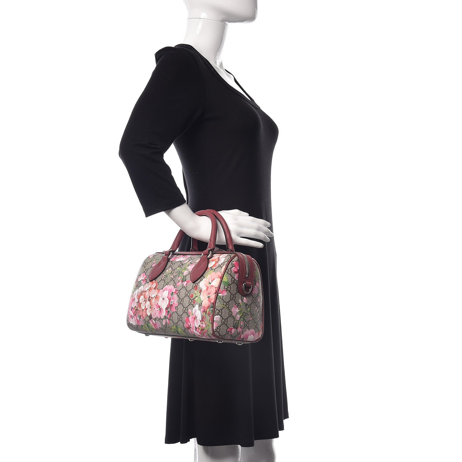 Gucci GG Supreme Monogram Blooms Small Boston Beige Multicolor Dry Rose 3 of 11