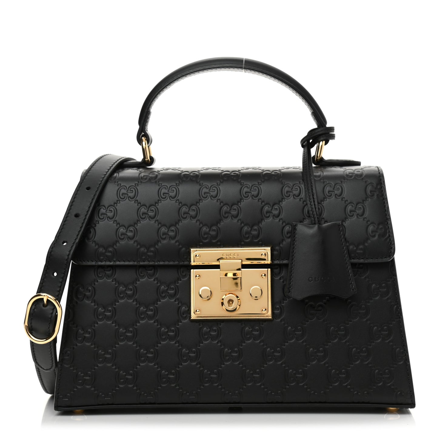 Guccissima Signature Small Padlock Top Handle Bag Black