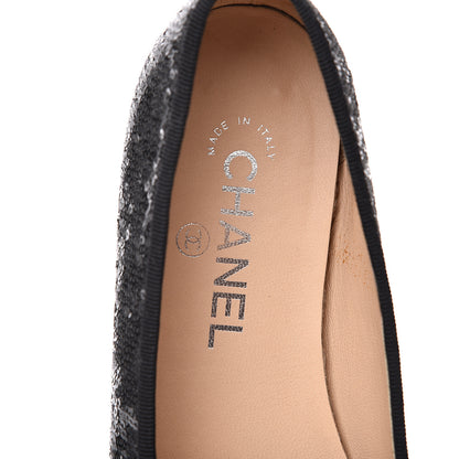 Chanel Sequin Suede Cap Toe Ballerina Flats 38 Black 6 of 9
