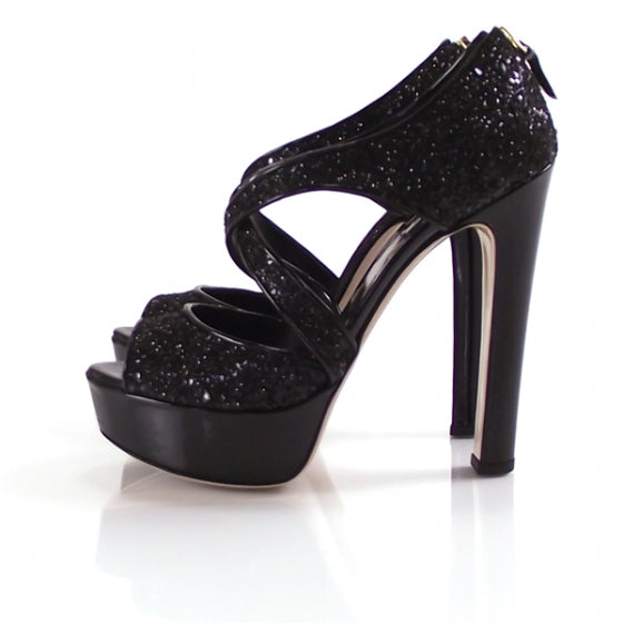 Miu Miu Patent Glitter Platform Heels Black 38.5/8 2 of 6
