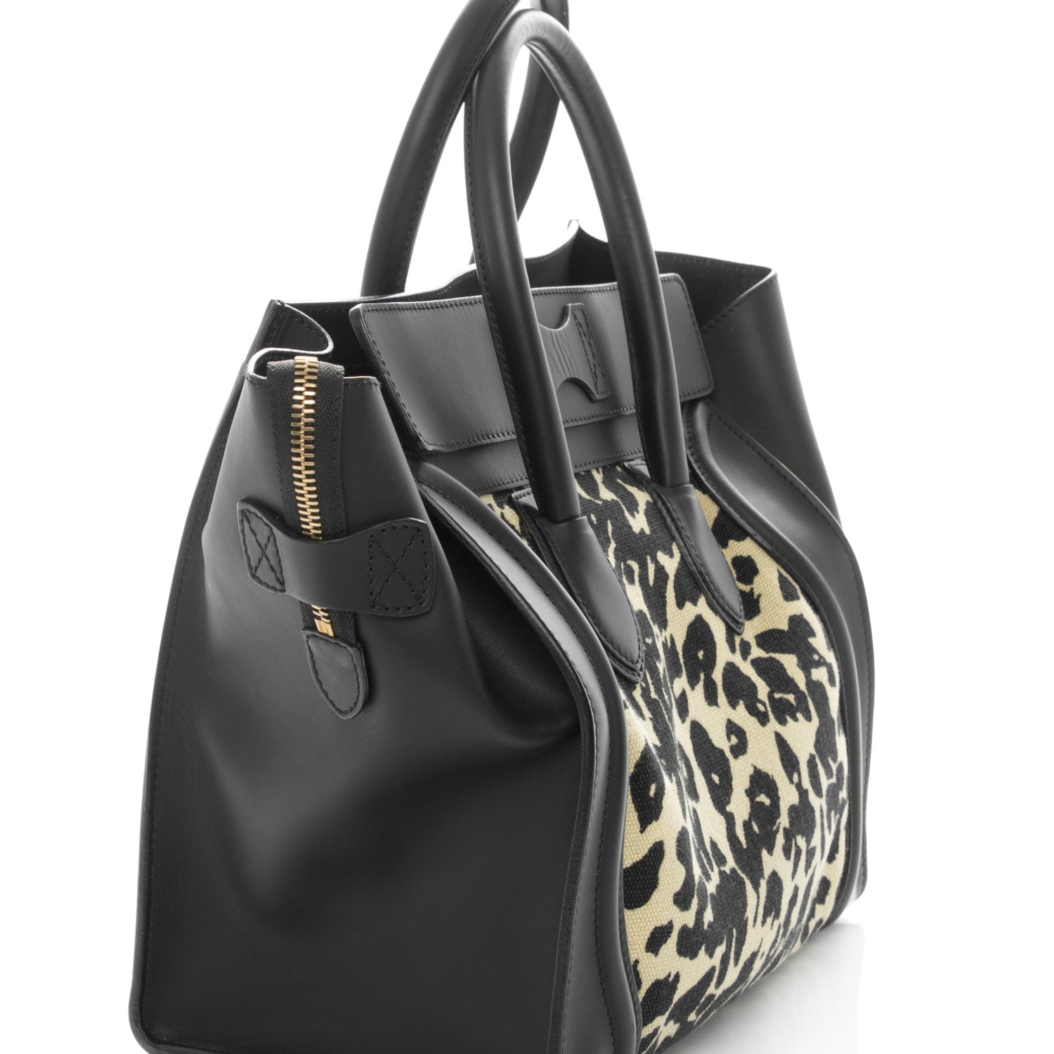 Celine Canvas Smooth Calfskin Leopard Print Mini Luggage Black 8 of 8