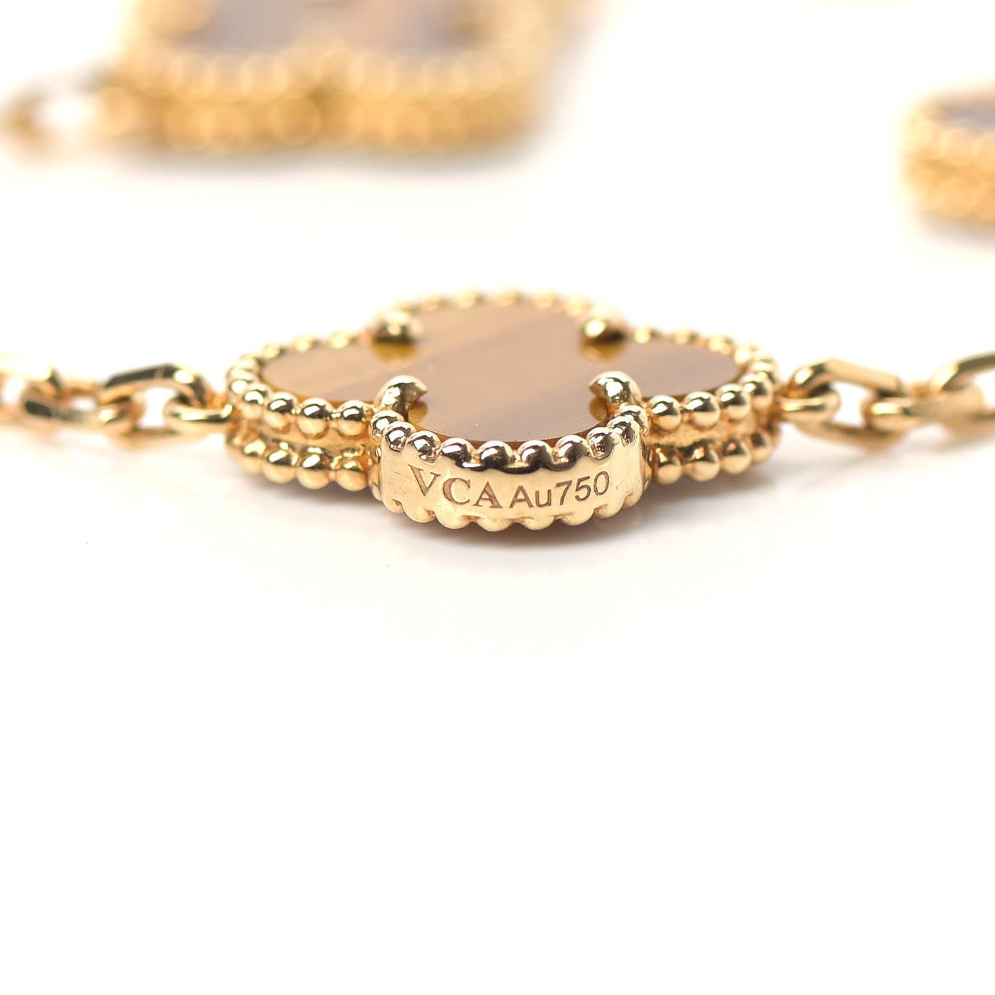 18K Yellow Gold Tiger Eye 5 Motifs Vintage Alhambra Bracelet