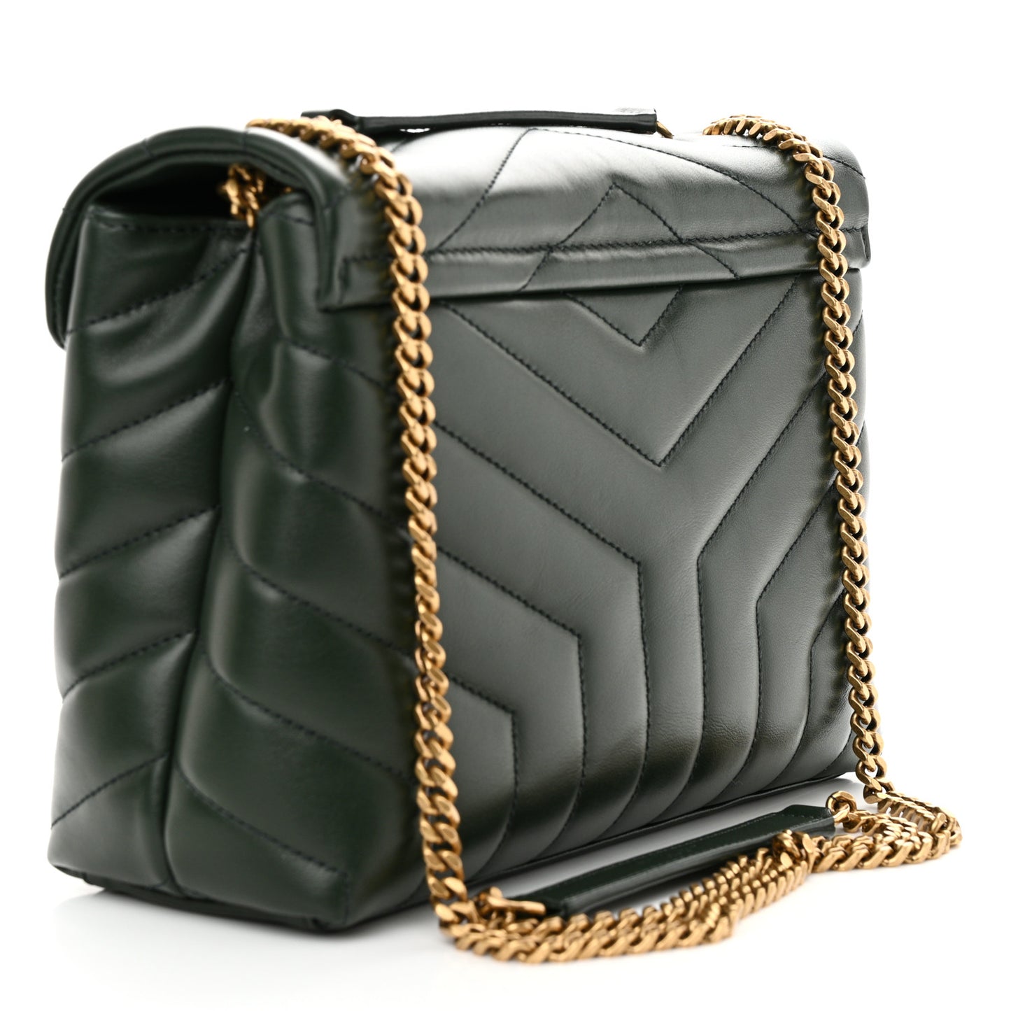 Calfskin Y Quilted Monogram Small Loulou Chain Satchel Dark Mint