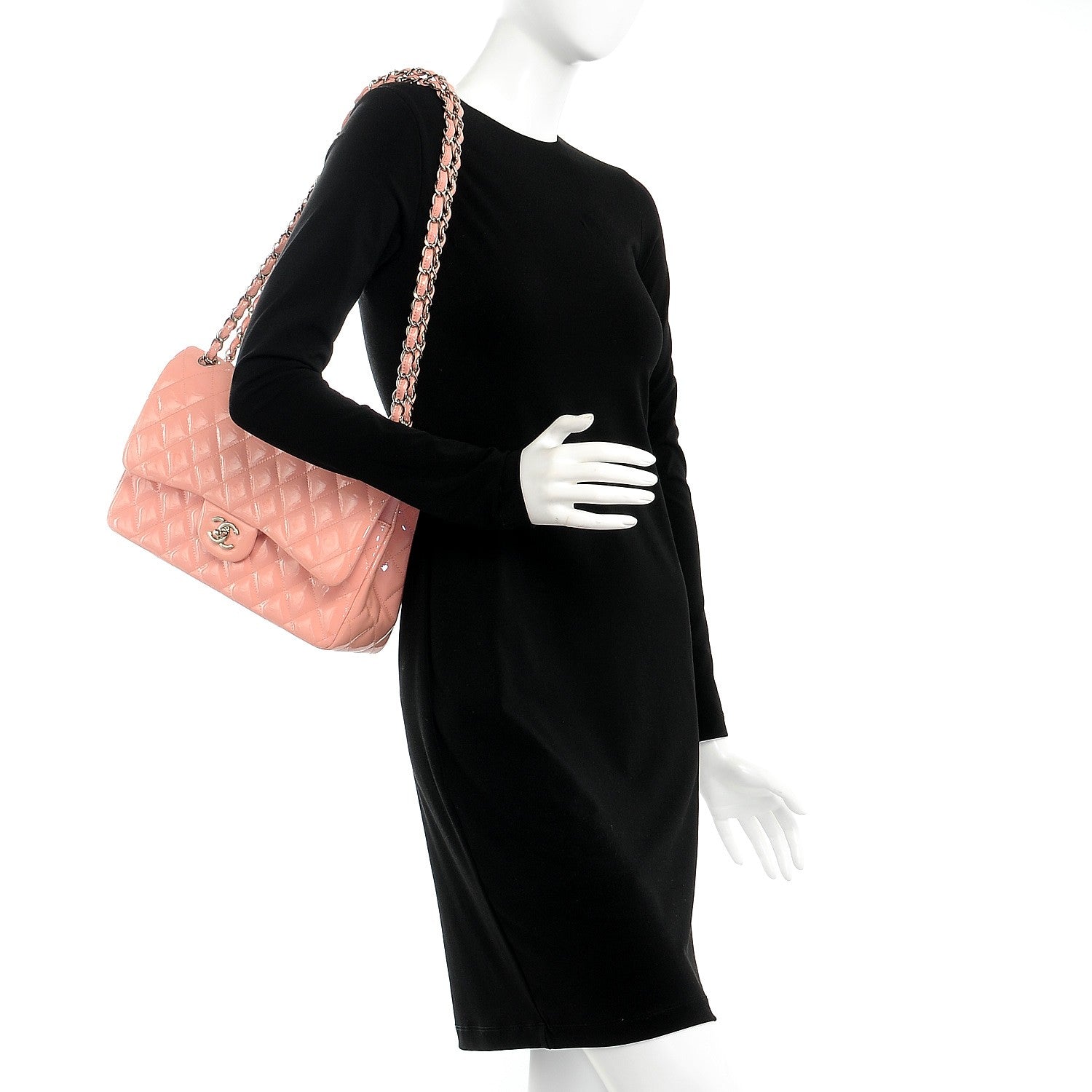 Chanel Patent Quilted Jumbo Double Flap Pink 2 of 10