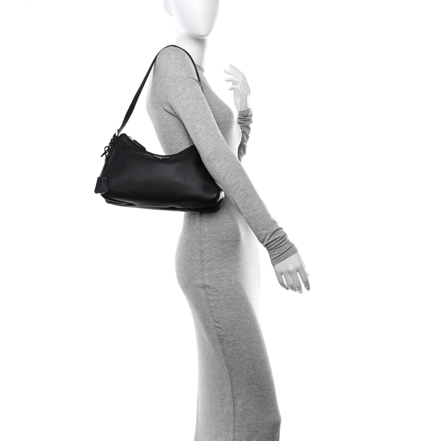 Prada Soft Calfskin Aimee Shoulder Bag Black 2 of 8