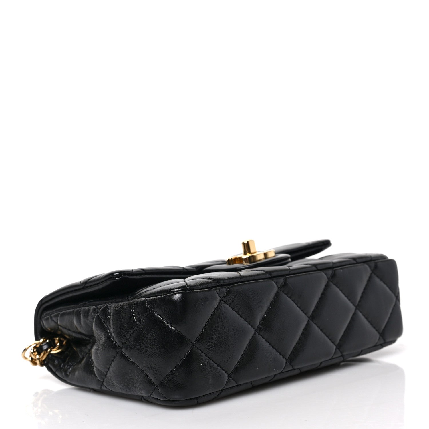 Chanel Shiny Lambskin Quilted Golden Links Top Handle Flap Black 4 of 9