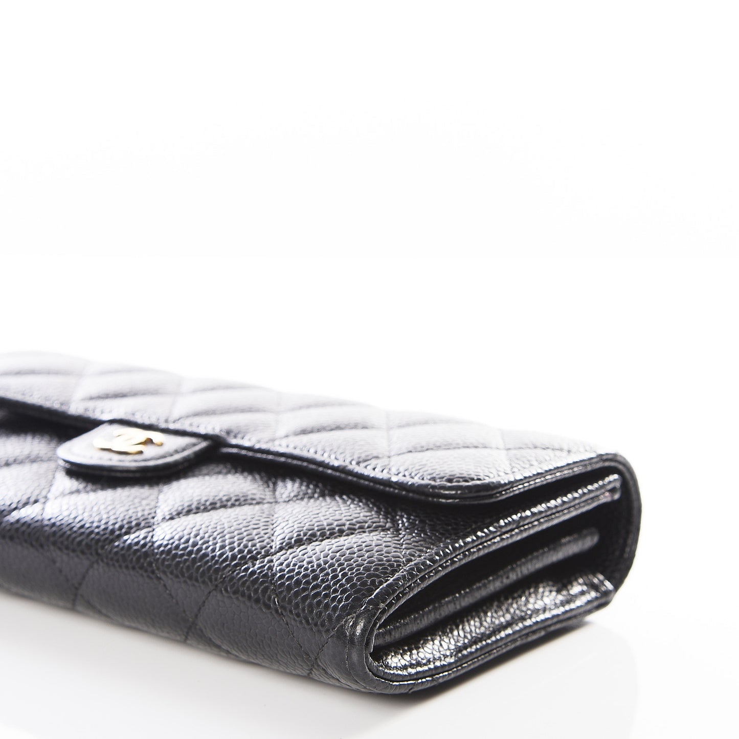 Caviar Quilted Large Gusset Flap Wallet Black