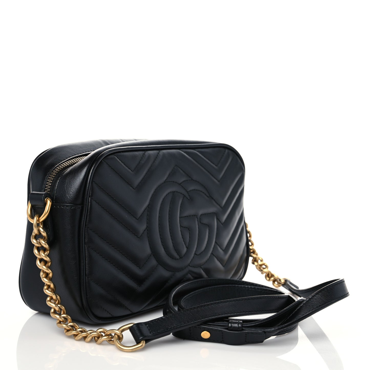 Calfskin Matelasse Small GG Marmont Chain Shoulder Bag Black