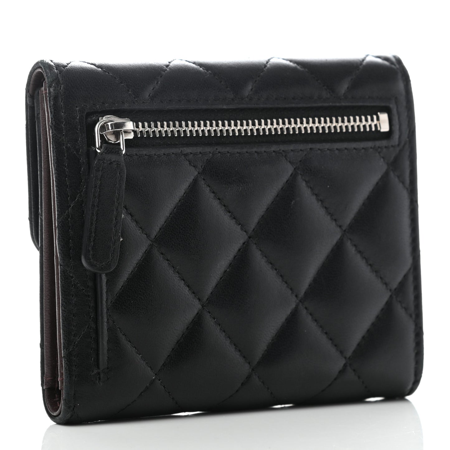 Lambskin Quilted Compact Flap Wallet Black