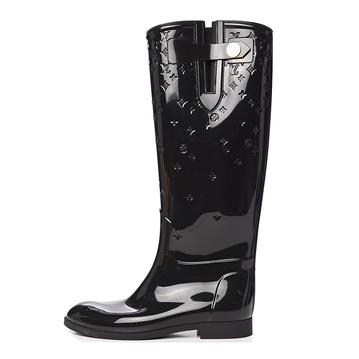 Rubber Embossed Monogram Drops High Rain Boots 37 Black