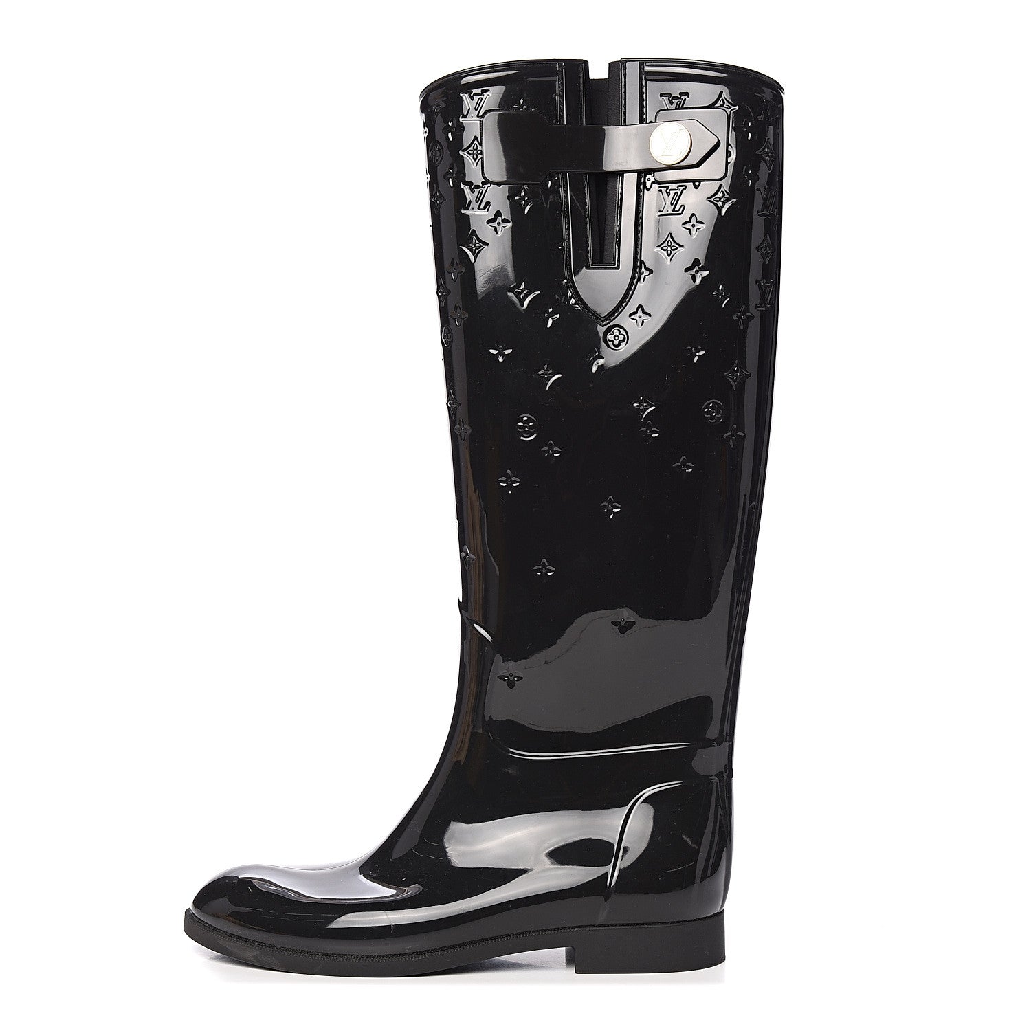 Louis Vuitton Rubber Embossed Monogram Drops High Rain Boots 37 Black 1 of 7