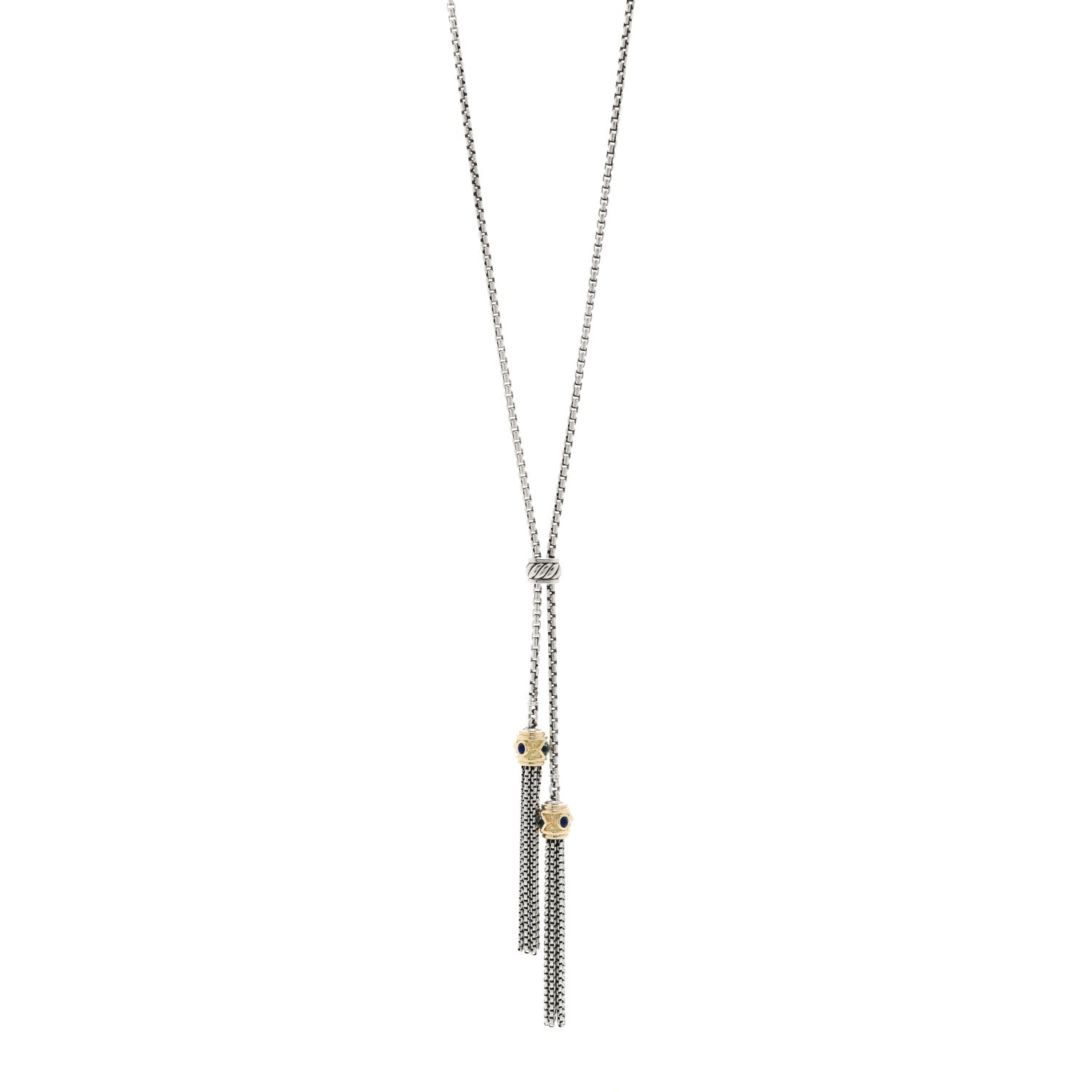 David Yurman Sterling Silver 14K Yellow Gold Blue Topaz Lapis Lazuli Renaissance Tassel Necklace 1 of 5