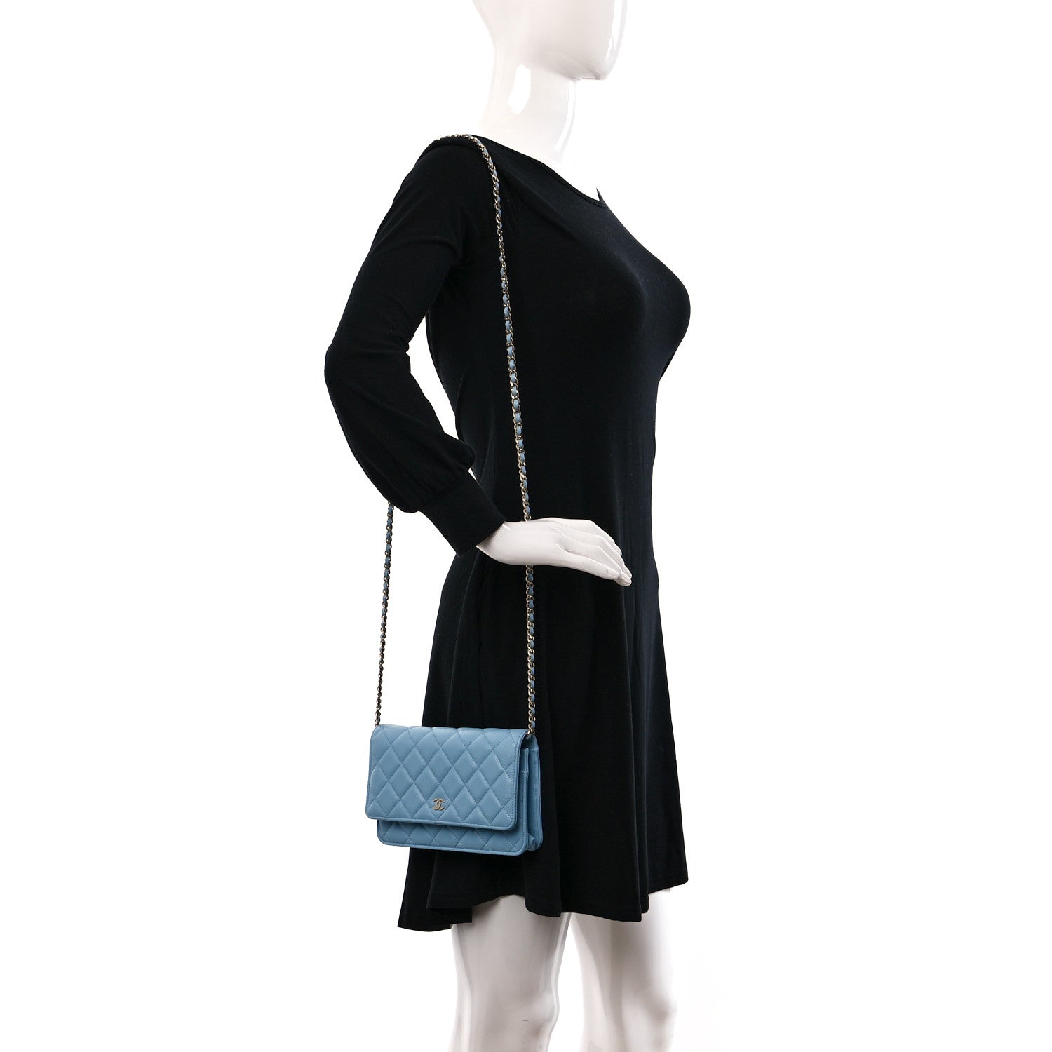 Chanel Caviar Quilted Wallet on Chain WOC Light Blue 2 of 16