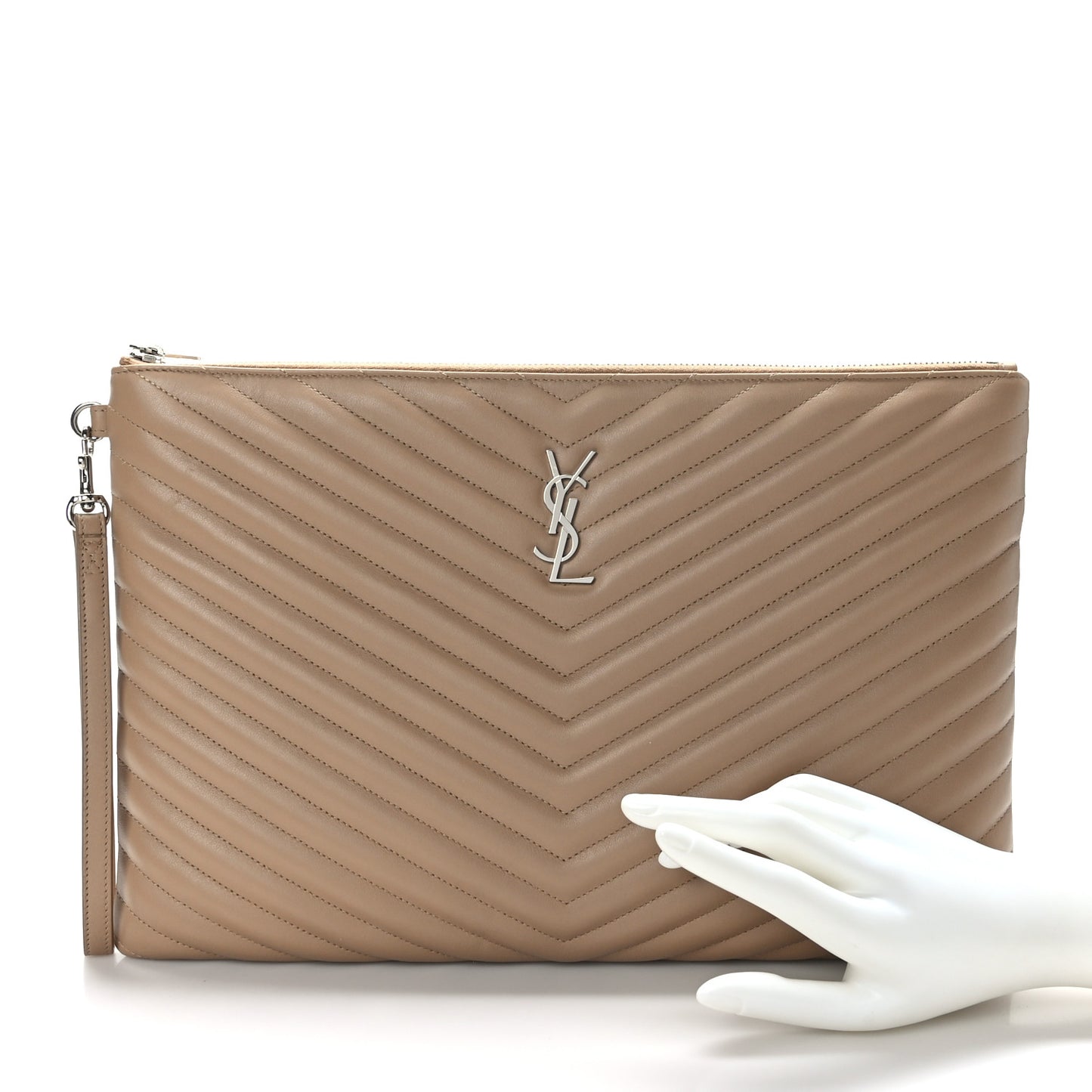 Calfskin Matelasse Chevron Monogram Document Holder Light Taupe